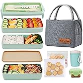 DearHomie Bento Box Upgrade Japanese Lunch Box Kit,3 Layer Stackable Leakproof Lunch Box Containers with Accessories,Wheat Straw Bento Lunch Box for Kids and Adults