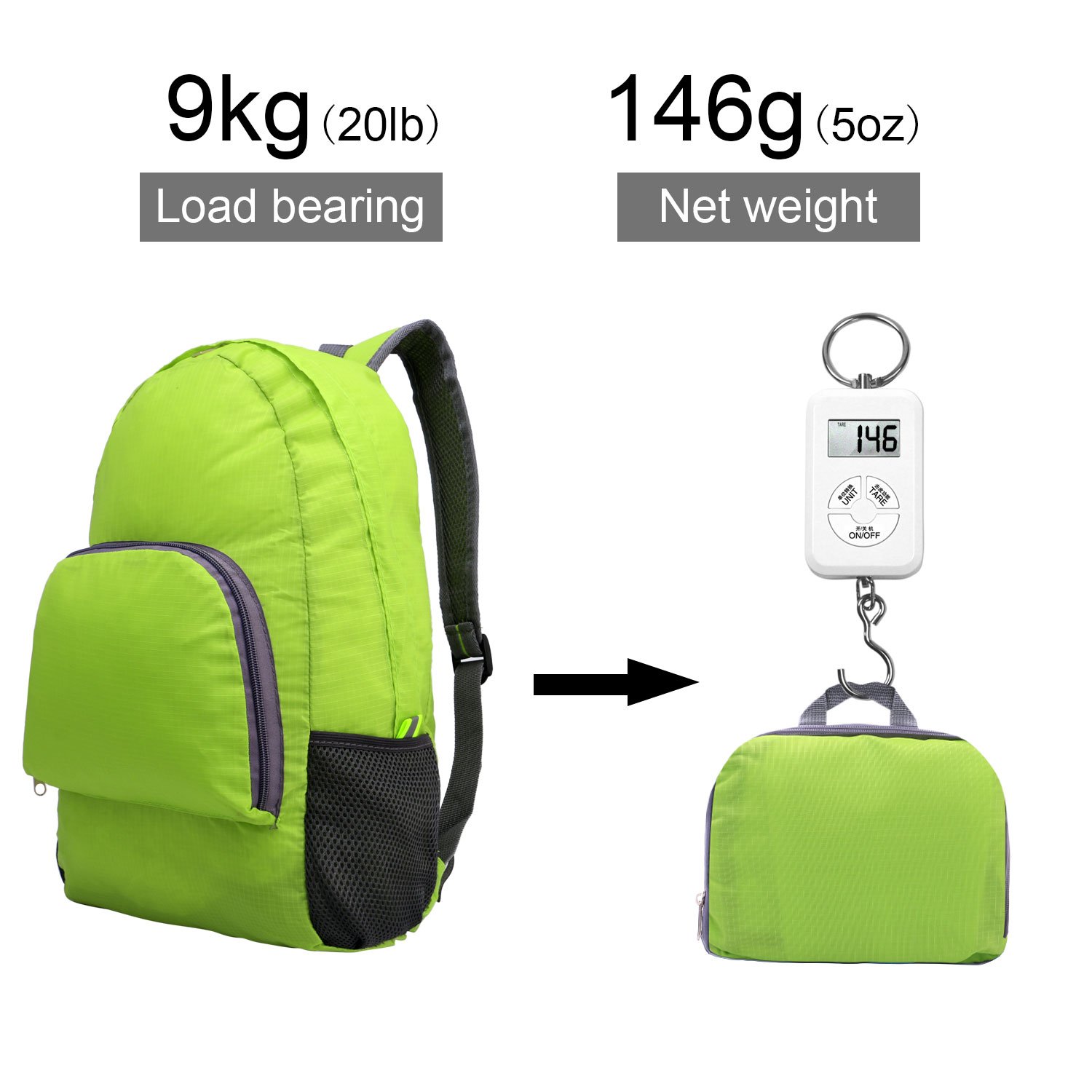 Ultra Lightweight Packable Backpack Foldable Durable Travel Hiking Backpack Daypack for Women/Men(Green) Load 20L