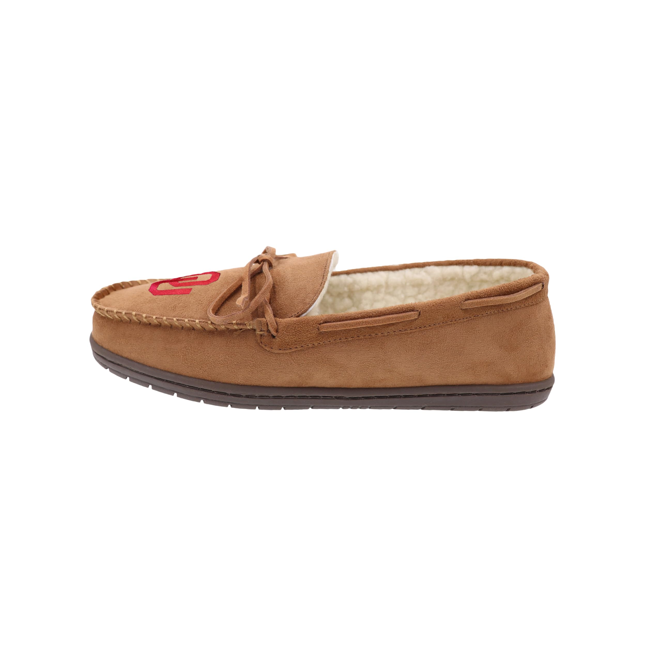 FOCO NCAA Oklahoma Sooners Mens College Team Logo Moccasin Slippers, Tan, Medium (9-10)