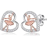 925 Sterling Silver Ballet Dance Earrings Ballerina Heart Stud Jewelry Gifts for Women Dancer