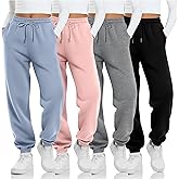 LessonZoo 4 Pack Girls' Jogger Sweatpants Girls Drawstring Sweat Pants Teens Activewear Kids Joggers with Pockets (Ages 5-16)