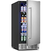 Feelfunn 15 Inch Undercounter Beverage Refrigerator - 126 Cans Beverage Fridge with Stainless Steel Door for Beer Wine Soda -