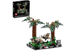 LEGO Star Wars Endor Speeder Chase Diorama 75353 Home Decor Building Set for Adults, May The 4th Collectible with Luke Skywalker & Princess Leia Minifigures, Fun Birthday Gift Fans, Green,transparent