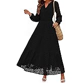 PRETTYGARDEN Women's Long Sleeve Maxi Dress V Neck Hollow Out Eyelet A Line Long Flowy 2026 Spring Wedding Guest Dresses