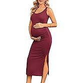 Ekouaer Women Tank Maternity Dress Sleeveless Ribbed Knit Pregnancy Dresses Round Neck Pregnant Loungewear