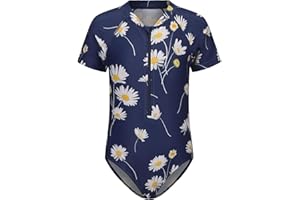 MOON TREE Girls One Piece Swimsuits Short Sleeve Rash Guard for Girl Hawaiian Bathing Suit with Sun Protection Beachwear