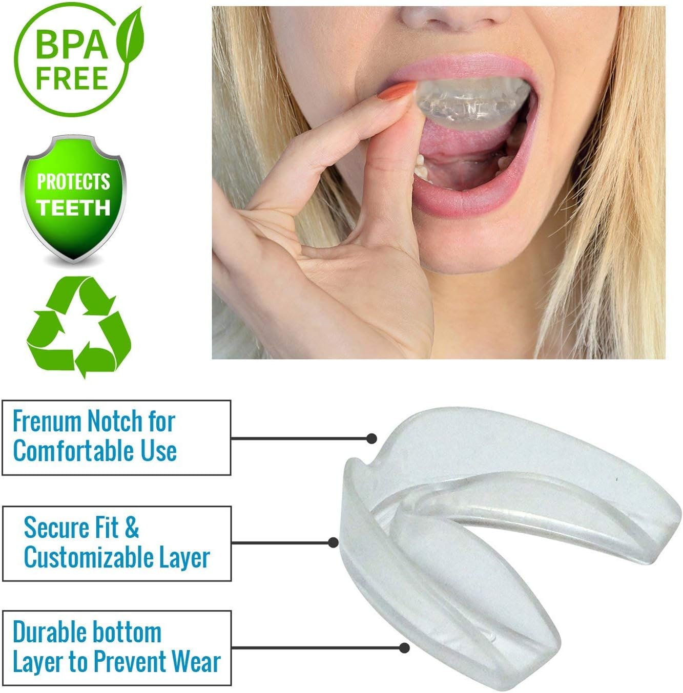 Mouth Guard for Grinding Teeth - 4 Pack | Thin and Trim Anti Grinding - Teeth Whitening Dental Guard | Stops Bruxism & Clenching | USA Made - No BPA, Includes Mouth Guard Case & Cleaning Tablets: Health & Personal Care