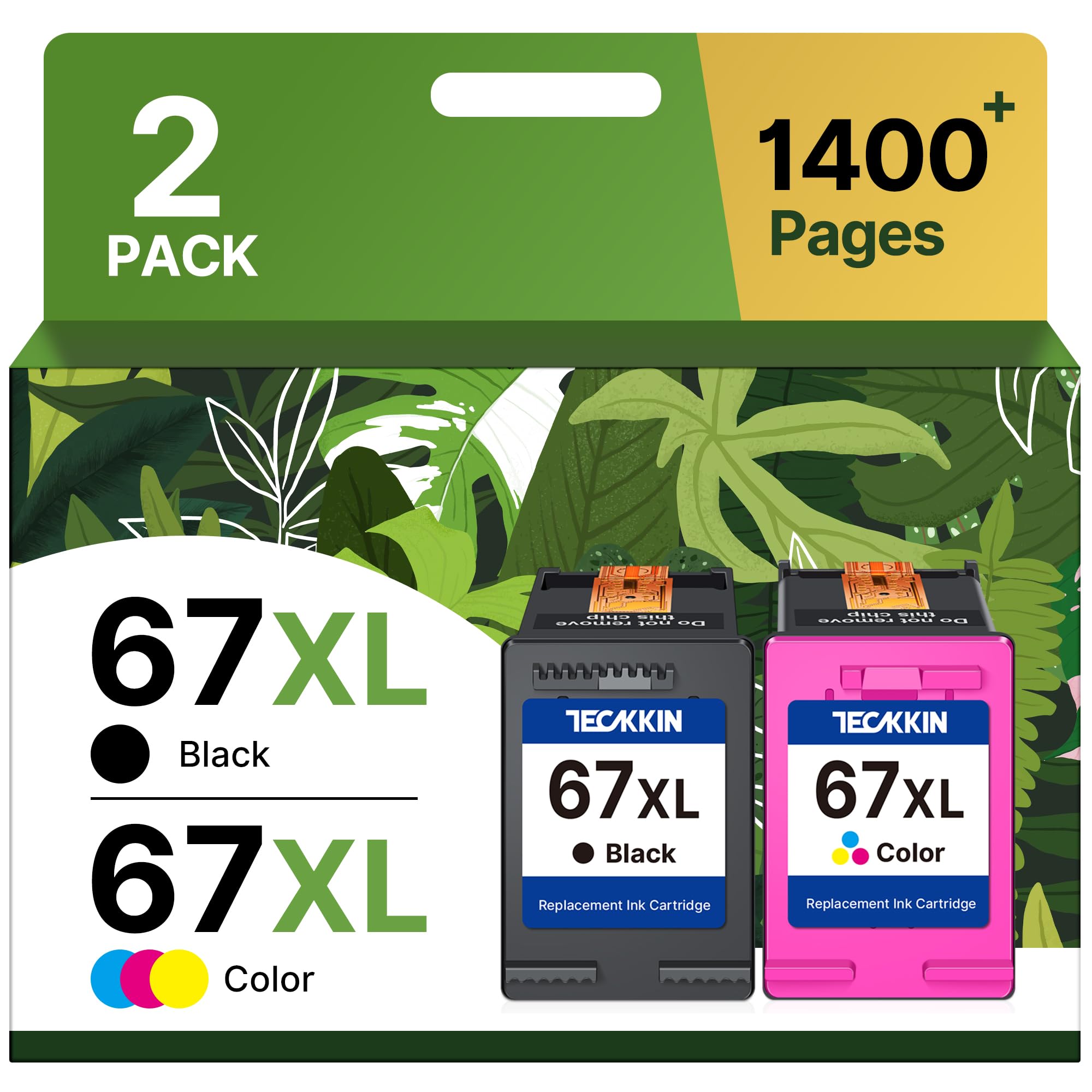 67XL Ink Cartridge Black/Color Combo Pack Replacement for HP Ink 67 67XL Printer Ink Works for HP DeskJet 2827e 2755e 2700 2855e 2800 4155e 2755 2852e Envy 6055e 6000 6455e (2 Pack)