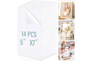 LIFEISLUCK 14 Pack 5" x 7" Plexiglass Sheets for Crafts, Clear Shatterproof Acrylic Blank Sheets Flexible Lightweight for Picture Frame Glass Replace Wedding Decoration Table Number (0.04" Thickness)