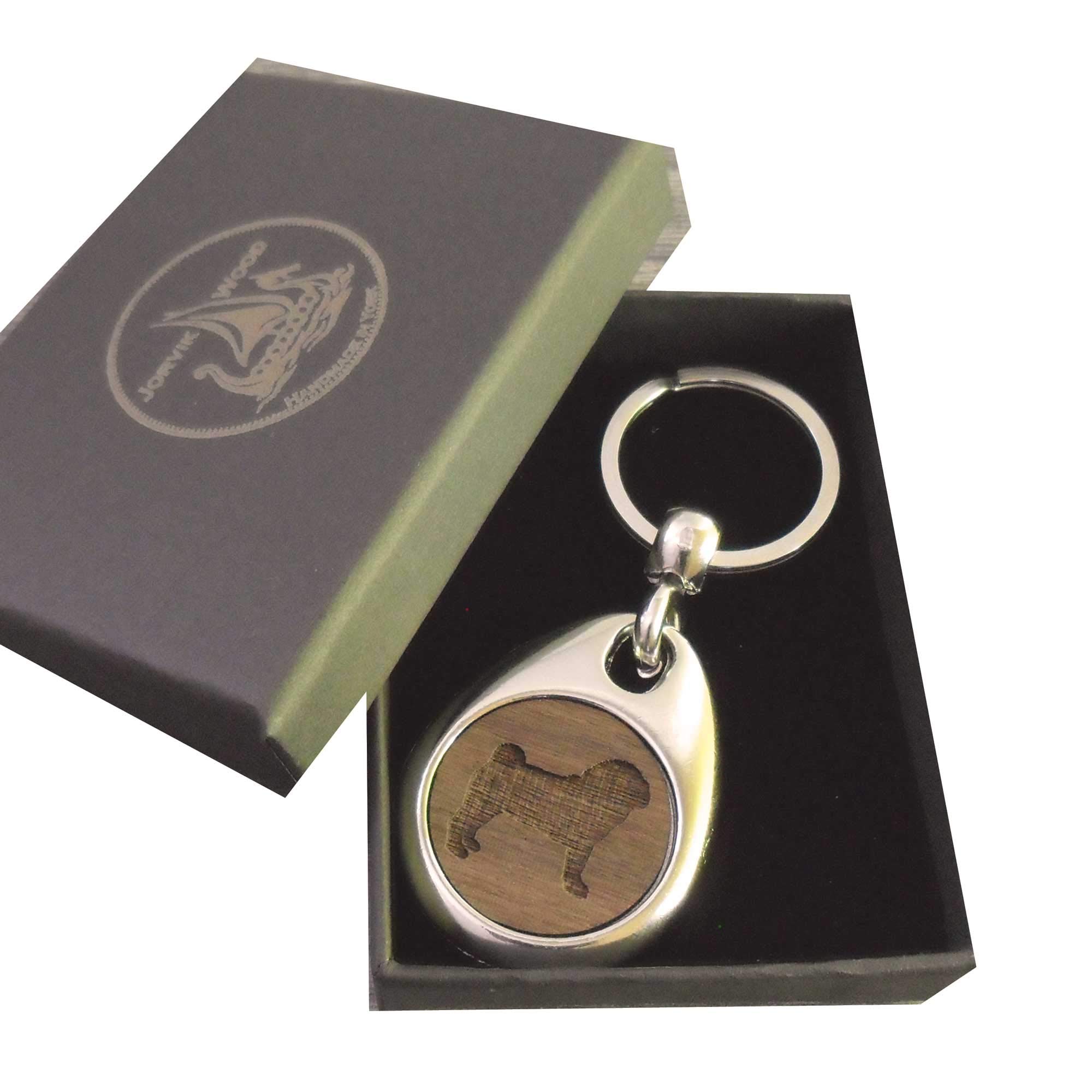 Jorvik Wood Pug Design Wooden Keyring with Gift Box