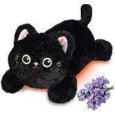 JILPAK Microwave Heating Pad for Period Cramps - Heatable Black Cat Plush for Soothing&Relax with Lavender Scented, Weighted Stuffed Animals for Pain Stress Relief