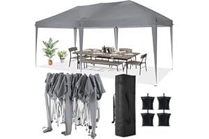 TOOLUCK 10x20 Pop Up Canopy Tent Waterproof Outdoor Party Tent Ez Up Canopy Tents for Parties Camping Commercial Event Gazebo Portable Tent for Backyard Wedding with 4 Sandbags, Grey