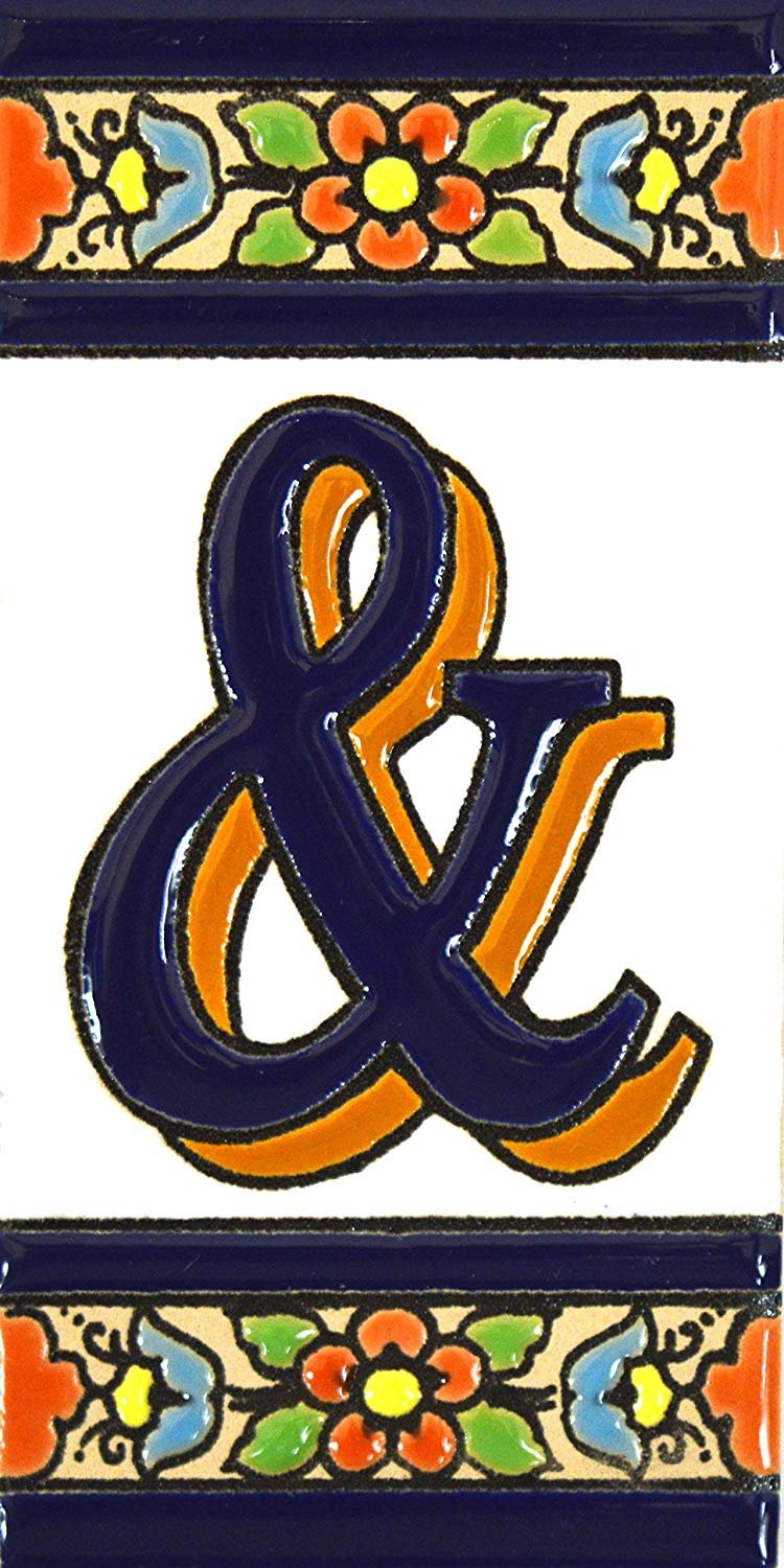 House letters 4 inch. Handpainted house letter tiles for signs, addresses and names. Address numbers for houses. House address numbers and letters. Design FLORES MEDIANO 4,29" x 2,13" ("&" SYMBOL)
