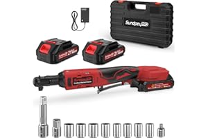 SundpeyPRO Cordless Ratchet Wrench Set 3/8" - 21V 75 Ft-lbs/100N·m Electric Ratchet Wrench With 2 X 2.0Ah Battery Power Ratchet Wrench With 1/2" & 1/4" Adapter & 3" Extension Bar & 8 Sockets & Case