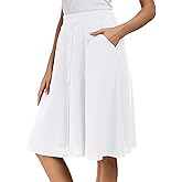 Afibi Womens High Waisted A Line Pleated Midi Skirt Button Front Skirts with Pocket