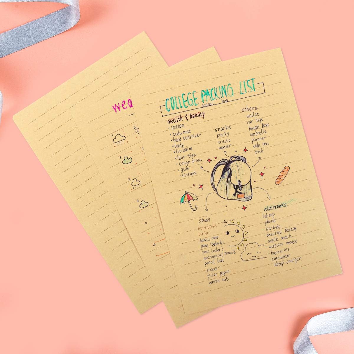SHANGXIN 80 SheetsA5 Vintage Lined Kraft Letter Paper Retro Writing Paper for Home Office Stationary, Yellow,Blue,Purple - Image 5
