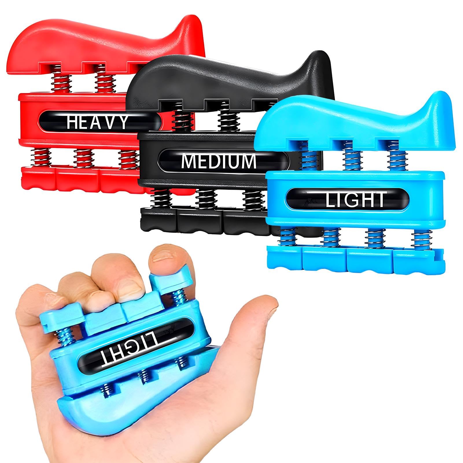 3 Pcs Finger Strengthener 11LB+7LB+3LB Grip Strengthener Exerciser Hand Grip Strengthener Suitable for Strengthening Muscles Rock Climbing Guitar(COLOUR:Red+Black+Light Blue)