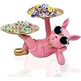 Huhote Resin French Bulldog Tray Statue, Lying Bulldog Candy Dish Key Holder Bowl, French Bulldog Accessories, Statues for Office Desk Home Decor Figurines Entryway Table Decor (Pink)