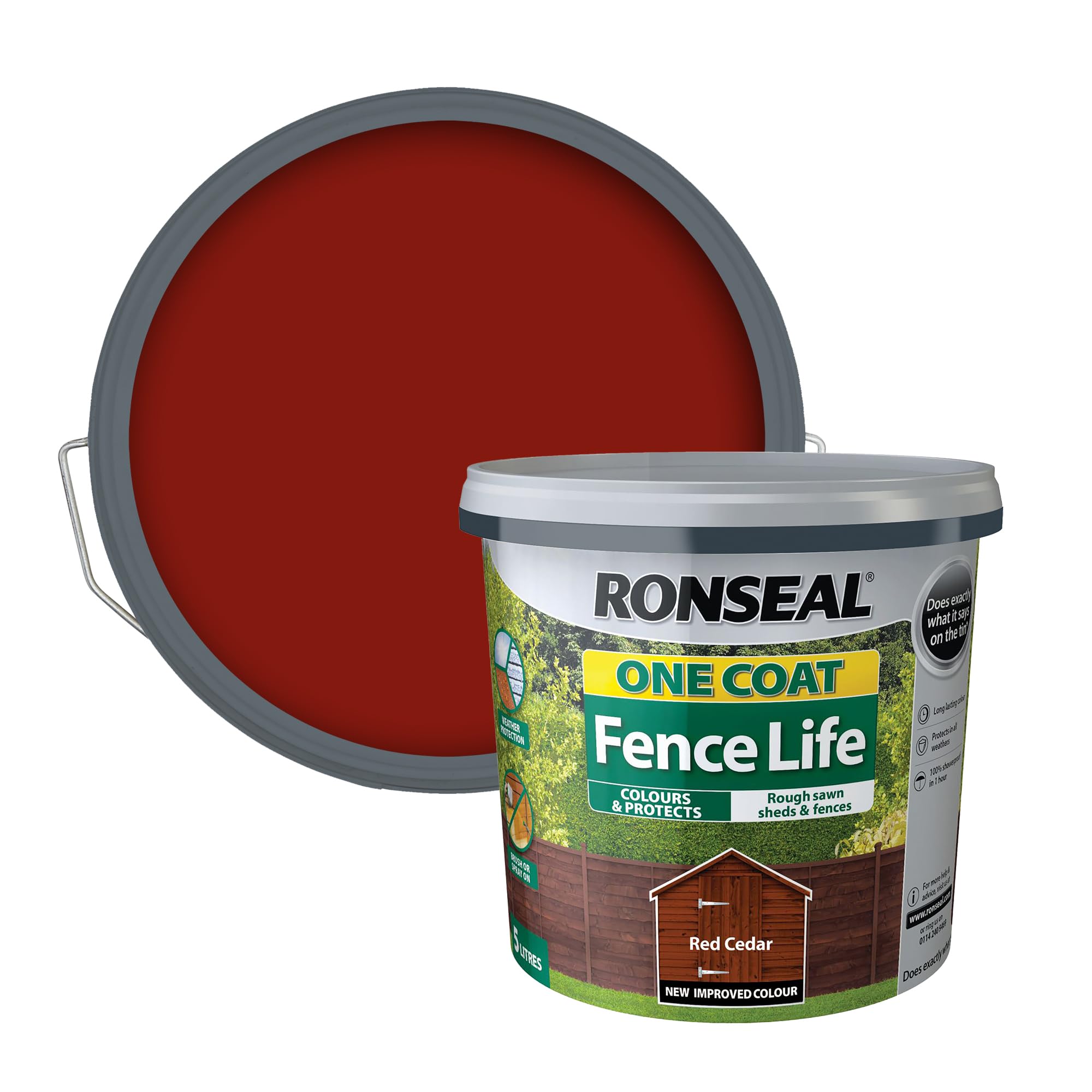 Ronseal RSLOCFLCE5L One Coat Fence Life, Red Cedar, 5 Litre