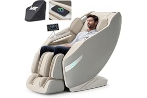 HealthRelife 3D Massage Chair Full Body Recliner - Zero Gravity with Heat, 12 Auto-Massage Modes, Shiatsu Foot Massage, with 55“ SL-Track，28 Airbags Massage, Foot Rollers,Free Dust Cover (Beige)