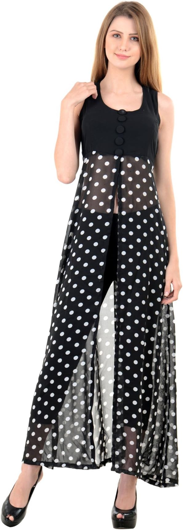 Raabta Black Yoge with Polka Dotted Cape Long Dress RDW_137 (Medium)