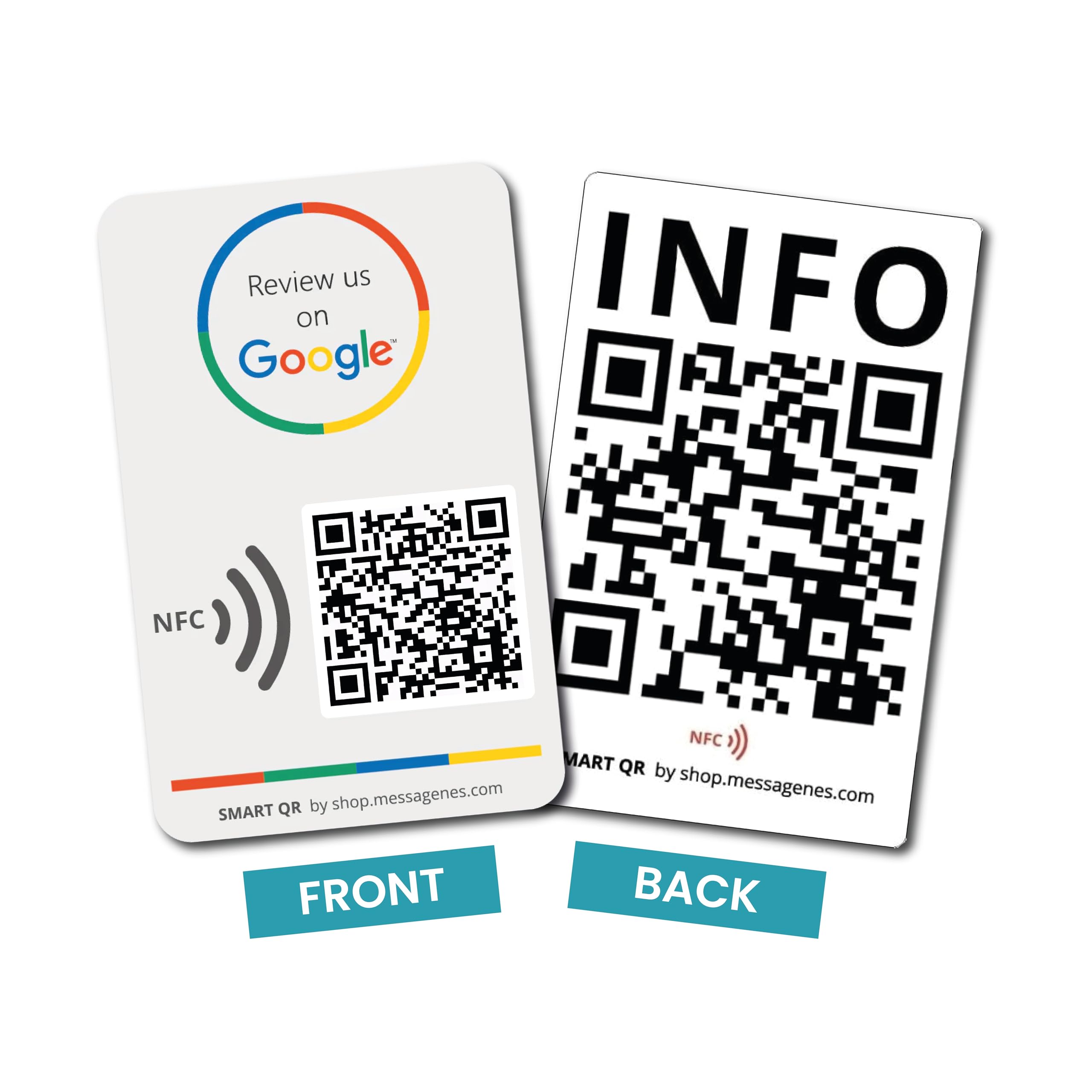 MESSAGENES | PVC Card Review Us on Google QR Code and NFC | Reusable Smart QR Code and NFC | 1 Unit | 2 Sides | Reviews and Info | Dynamic QR | Get Easy Reviews | Boost Your Review Ranking