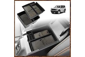 TripleAliners Center Console Organizer Compatible with 2021-2024 Ford Bronco Accessories 6th Gen Bronco 2/4-Door Center Console Storage Box ABS Material with Leather Trim(V2_Retro Grey)