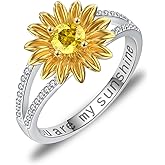 UYBNRK Sunflower Rings for Women Sterling Silver Adjustable Rings for Women Vintage Rings Zircon Statement Rings for Women Boho Rings Flower Ring Best Friend Rings