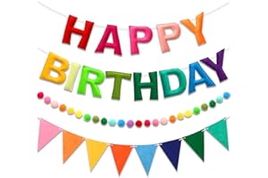 LITAUS Pre-Strung Happy Birthday Banner & Felt Garland Set - Colorful Birthday Decorations for Women Men Boys Girls | Reusabl