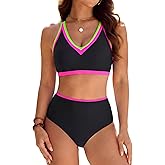 BMJL High Waisted Bikini Sets for Women Sporty Two Piece Tummy Control Swimsuits Beach Swim Suit 2025