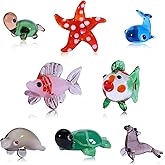 WEWAYSMILE 8 Pcs Hand Blown Glass Figurines - Ocean Glass Miniatures: Tortoise, Sea Turtle, Dolphin, Whale, Starfish, Seal, Goldfish, Bighead Carp for Fish Tank Decoration, Gifts