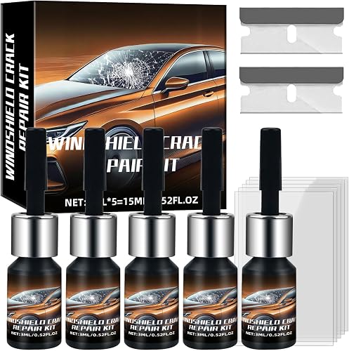 Windshield Repair Kit, Windshield Chip Repair Kit, Professional DIY Auto Glass Repair Kit for Fixing Car Cracks, Chips, Bullseye, Star Break - 5 Bottle Value Pack