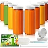 Ruckae 16oz Juice Bottles,Ribbed Glass Juicing Bottles with Lids,Smoothie Cup Lids and Straws,Water Bottle Mason Jar Drinking Glasses for Juicing,Smoothies,Kombucha (Clear-8 pack)