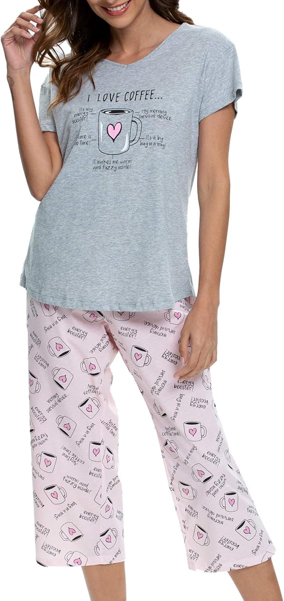 ENJOYNIGHT Women's Sleepwear Tops with Capri Pants Pajama Sets Amazon