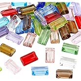PH PandaHall 52pcs 13 Colors Faceted Glass Beads - Flat Rectangle Crystal Spacer Beads for DIY Jewelry Making, 14x8 mm