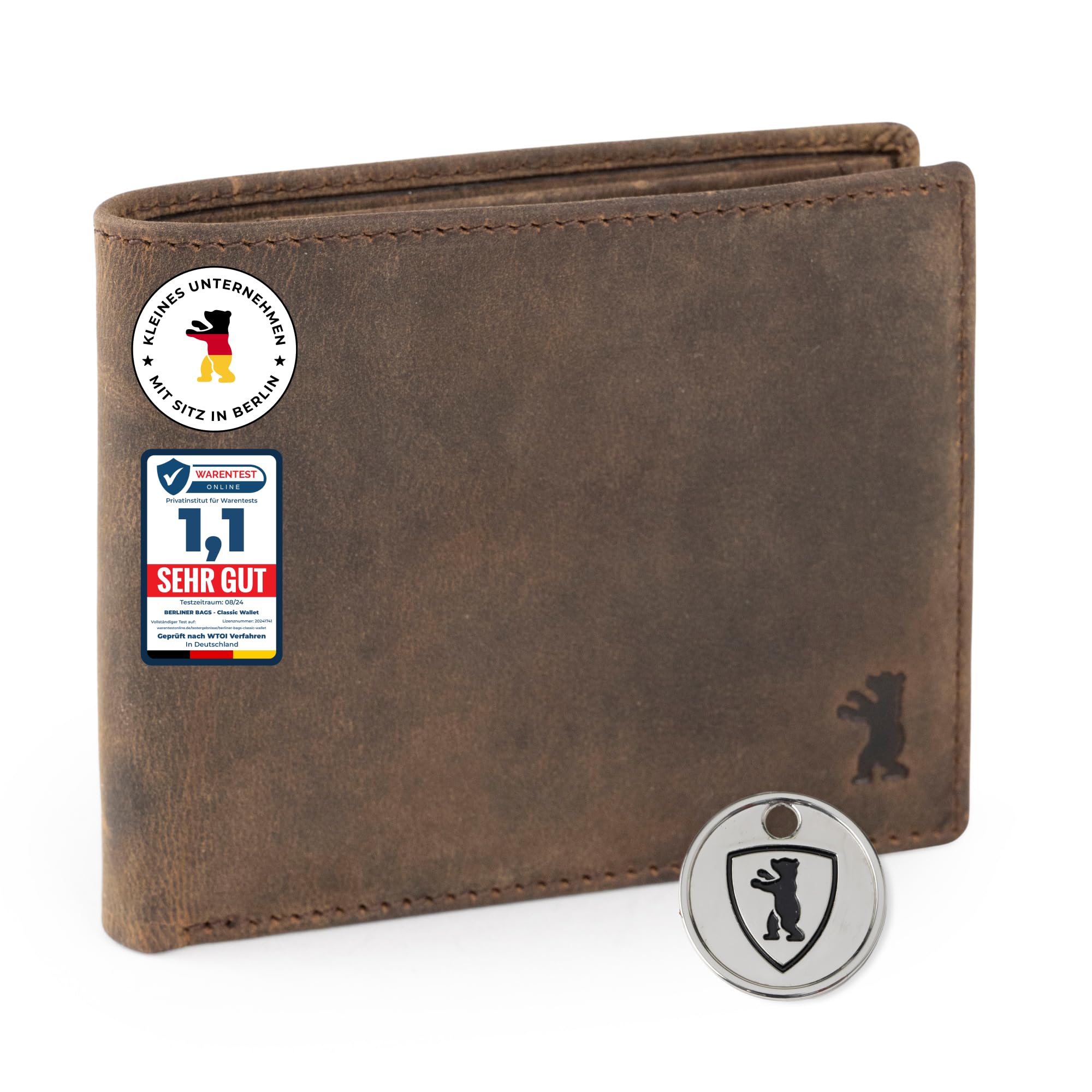 Berliner Bags Vintage Geldbörse, Portmonee aus Leder, Geldbeutel mit TÜV-geprüftem RFID-Schutz, für Herren - Braun