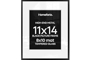 Homeforia Black 11x14 Picture Frame, High End Metal 11x14 Poster Frames with Mat 8x10, 11 x 14 Black Frame Matted to 8 x 10 inch Photo, 11 by 14 Thin Hanging Frames, Tempered Glass, Wall Kit, Set of 1