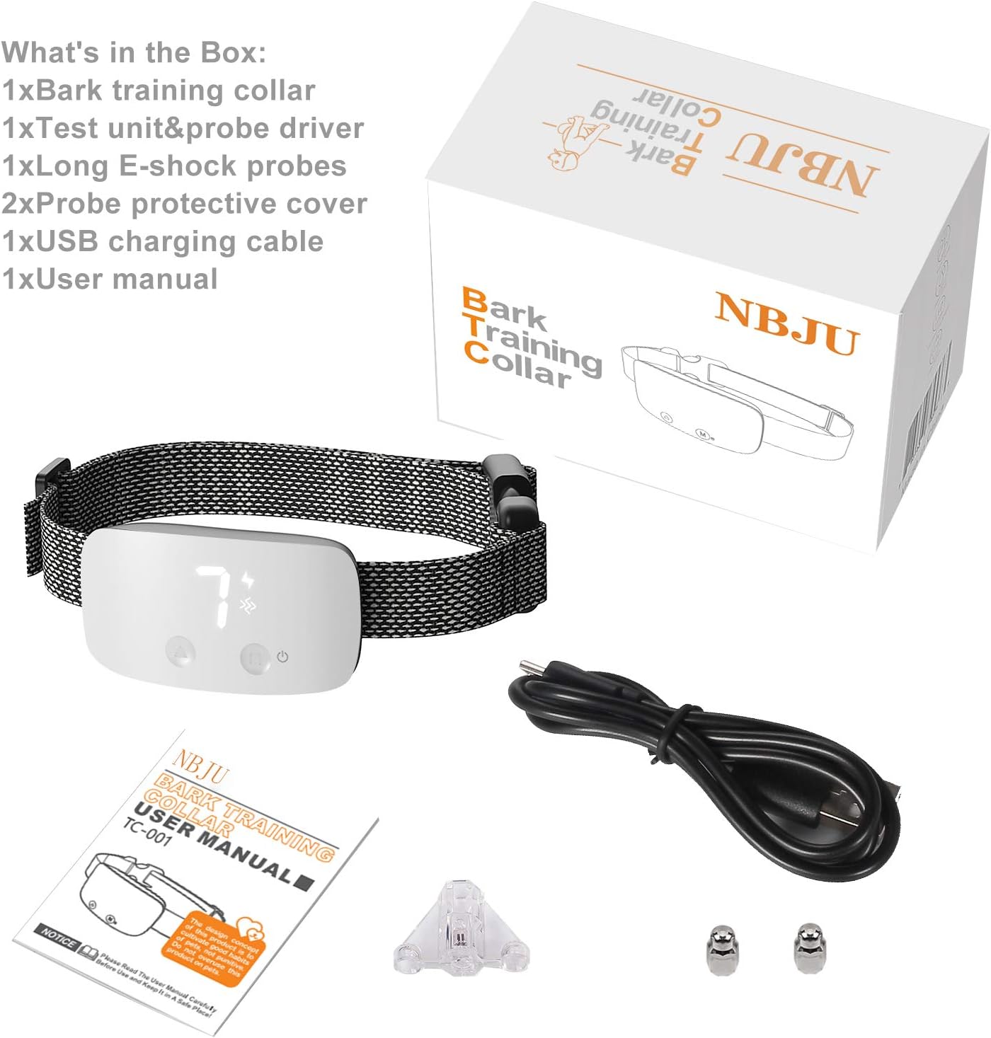 NBJU Bark Collar for Dogs, Rechargeable Anti Barking Training Collar with 7 Adjustable Sensitivity and Intensity Beep Vibration for Small Medium Large Dogs (White) : Kitchen & Dining