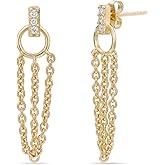 Lavari Jewelers 1/10 Carat Lab Grown Diamond Dangle Chain Earrings for Women - 18k Yellow Gold Plated Sterling Silver 13.1mm Dangle Earrings for Her - Hypoallergenic Push Back Drops - Modern Design