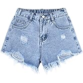 Ecolala Girls Ripped Jean Shorts Summer Raw Hem Distressed High Waisted Mini Denim Shorts
