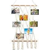 JONKASIPA Hanging Photo Display Wall Decor Macrame Wall Hanging Boho Collage Picture Frames Decor for Dorm Bedroom Living Room Teen Girl Gifts-B