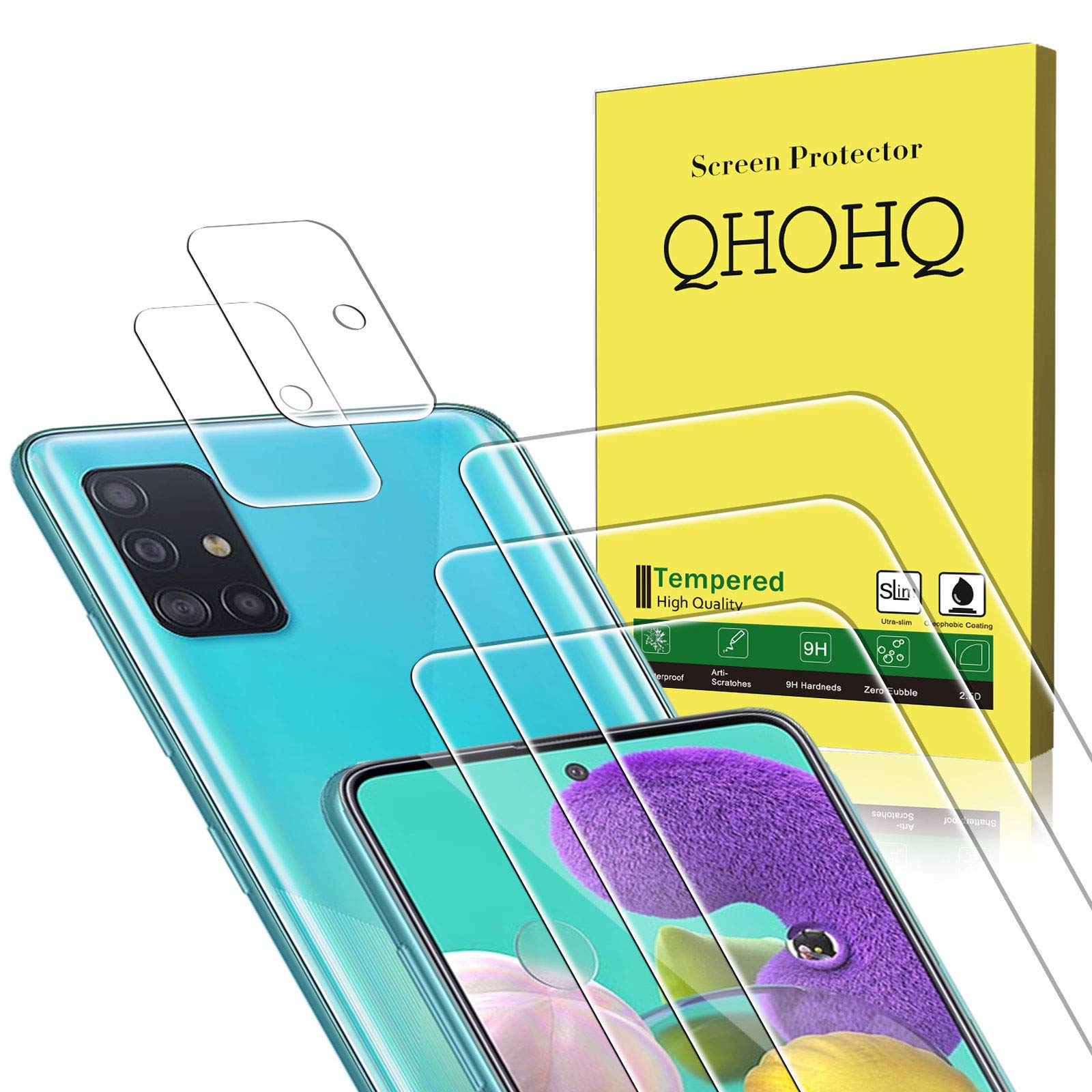 QHOHQ 3 Pack Screen Protector for iPhone 6 Pro 6.1 UW with 2 Packs Camera Lens Protector, Tempered Glass Film, 9H Hardness, HD, 2.5D Edge, Anti-Fingerprint, Anti-Scratch