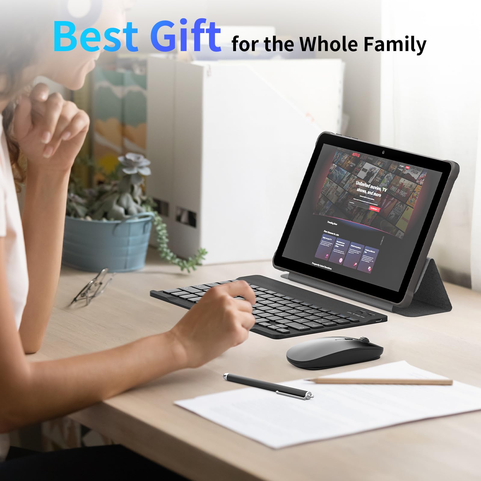 10 inch Android 14 Tablet: Octa-Core, 8GB RAM 64GB, 7000mAh, with Stand Case, IPS HD Display, Wi-Fi 6, OTG, Metal Body – Fast & Portable Tablet with Keyboard, Mouse & Stylus, 2-Year Protection