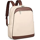 MASINTOR 15.6 inch Leather Laptop Backpack Purse for Women, Designer Travel and Work Bag with Laptop Compartment Beige Brown