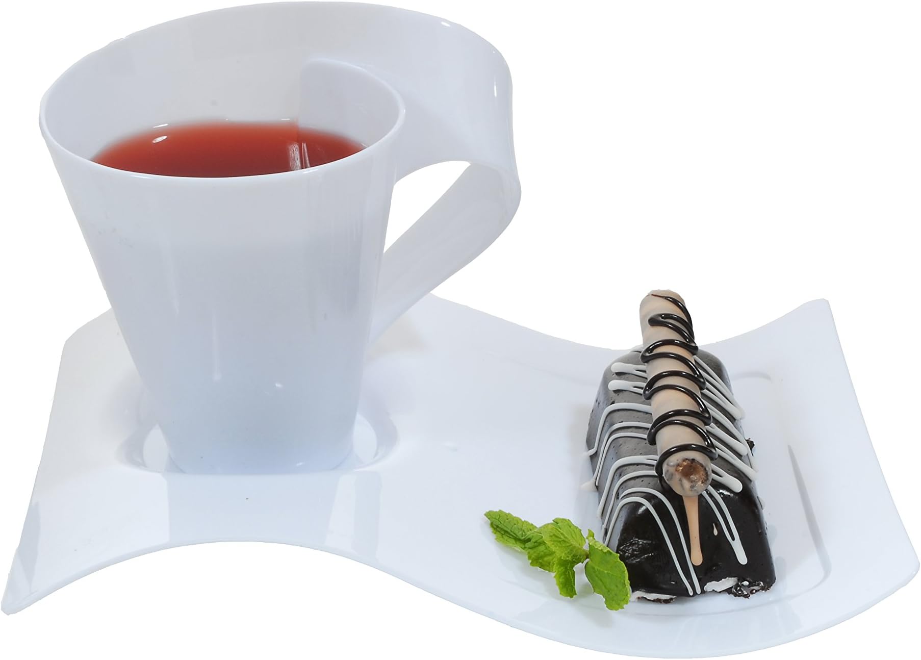 Modern-style Plastic Coffee Cups/Mugs and Saucers, set of 4 (12 ounce, White)