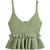 SweatyRocks Women's Casual Sleeveless Peplum Tops Ruffle Hem Cropped Knit Sweater Vests