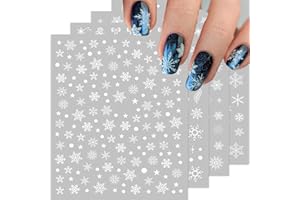 HNUIX Snowflake Nail Stickers 10 Sheets Christmas Snowflake Nail Decals 3D Self-Adhesive Winter Theme Nail Sticker White Nail Art Design Decals DIY Nail Decoration Supplies for Women Girls
