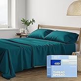THREAD SPREAD 100% Cotton Bed Sheets Queen Set - 400 Thread Count Cotton Queen Sheets Only, 4 PC Set (Teal), Ultra Soft, Breathable, Cooling, Sateen Weave 16" Deep Pocket Bedsheet for Hot Sleepers