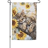 Cute Cat Garden Flag 12x18 Inch Double Sided, Sunflower Yard Flag For Outdoor, Summer Seasonal Decors For Farmhouse Holiday Outside