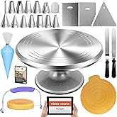 RFAQK 50PCs Cake Decorating Supplies Kit with 12" Aluminum Rotating Cake Turntable Stand, Professional Leveler, Straight & Of